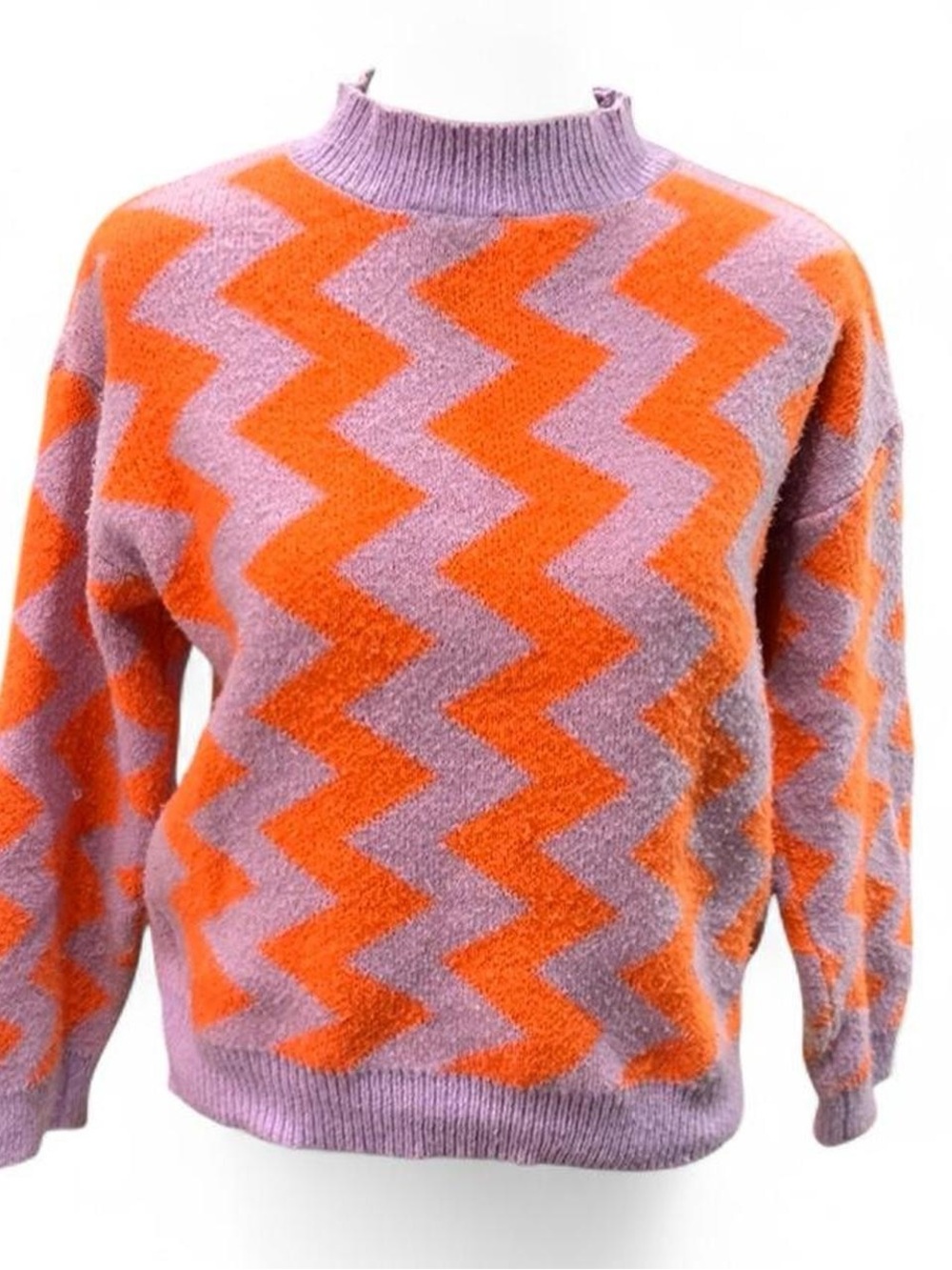 SHEIN Lilac and Orange Zigzag Turtleneck Sweater